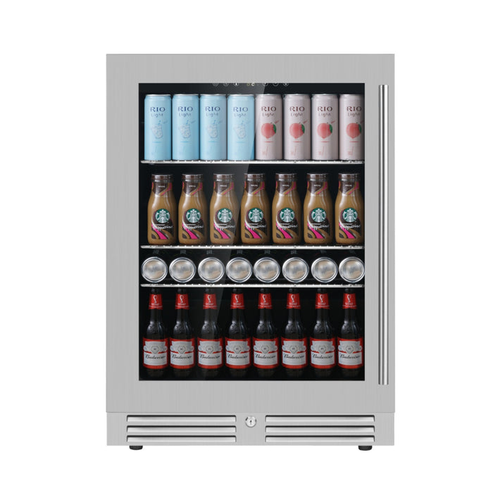 KingsBottle 24 Inch Under Counter LOW-E Glass Door Beverage Fridge