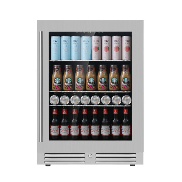 KingsBottle 24 Inch Under Counter LOW-E Glass Door Beverage Fridge