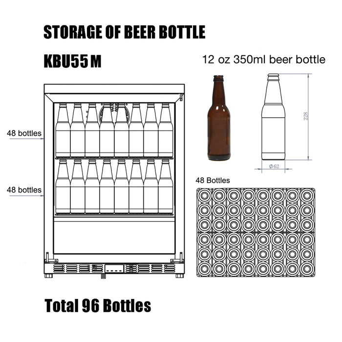 KingsBottle 24 Inch Under Counter Stainless Steel Beverage Cooler