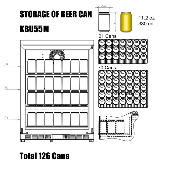 KingsBottle 24 Inch Under Counter Stainless Steel Beverage Cooler